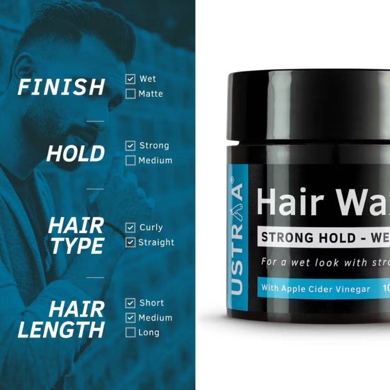 Ustraa Hair Wax Strong Hold - Wet Look - 100g | Premium Hair Styling Wax for Men